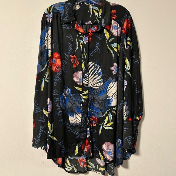 Women’s free people long button down tunic length floral shirt size M - Picture 1 of 4